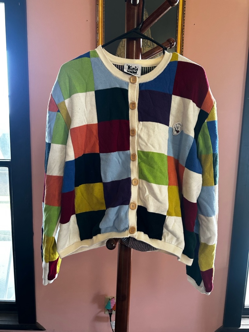 Knit Multi-Color Patchwork Button Cardigan - Women